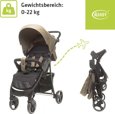 Produktbild von 4Baby | Kinderwagen - Buggy Kinderwagen - Mokka - kompakt - mit Liegefunktion und Federung - zusammenklappbar - bis 22 kg - Rapid