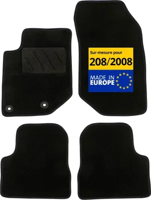 Image de DBS - Tapis de sol pour voiture - Fait sur mesure pour 208/2008 - Avec clips de fixation - Tapis antidérapant - 4 pièces