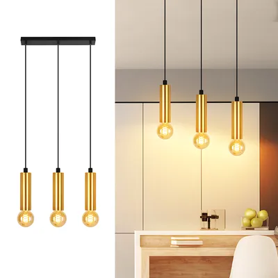 Produktbild von ZMH Pendelleuchte Gold 3 Flammig Hängelampe Hängeleuchte Esstisch E27 Esszimmerlampe Industrial Metall Küchenlampe Hängend wohnzimmerlampe Schlafzimmer Küche Ohne Leuchtmittel