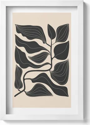 Produktbild von Minimalistische Illustration von Pflanzenblättern– Wandbild mit Rahmen – Gerahmtes Bild  – Wanddekoration – 20x30 cm – Weiß