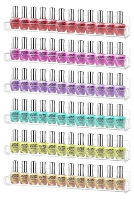 Produktbild von Acryl Nagellackregal Wandregal 6er Pack für bis zu 90 Flaschen, durchsichtig, mit rutschfesten Endeinsätzen, 38 cm