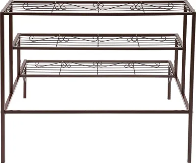 Immagine prodotto di Portavasi - Scaffale portavasi in metallo a forma di scala - 3 ripiani - Autoportante - 70×58×60 cm - Richiede assemblaggio - Colore bronzo