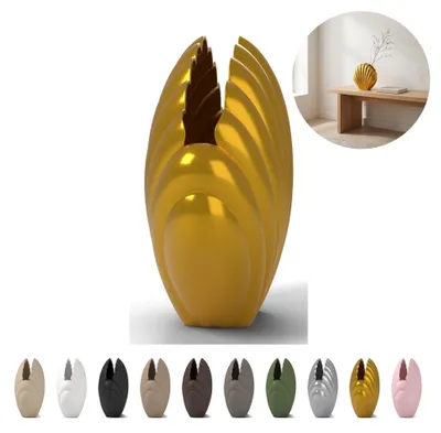 Produktbild von Deko Vase Muschel 13,8 cm, skulptural aus PLA – Seidengold