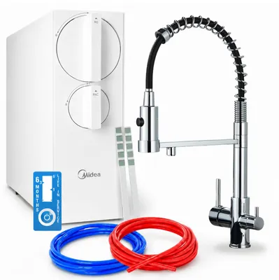 Produktbild von Umkehrosmose-Wasserfiltersystem Ari 800 Gpd, Tanklos, 3-Wege-Küchenarmatur, Chrom, Messing, Keramikkartusche, 360 Grad Schwenkbar, Perlator