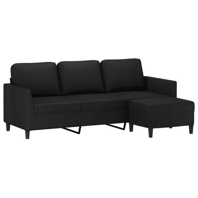 Produktbild von vidaXL 3-Sitzer-Sofa mit Hocker Schwarz 180 cm Kunstleder