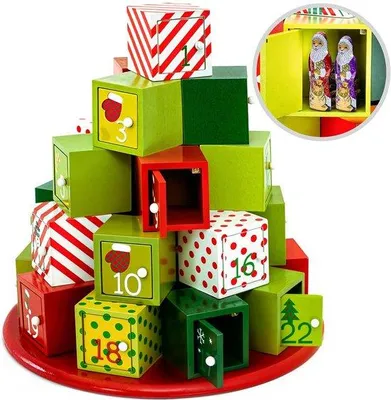 Produktbild von Adventskalender Wiederverwendbar, Geschenketurm mit 24 Fächern zum Befüllen - Holz