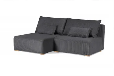 Produktbild von 210 cm Ecksofa mit Holzbeine FLUFFY mit Relaxfunktion, mit Bettkasten, L-Form Polsterecke (Stoff: poso 34 - dunkelgrau, Ottomane: links)