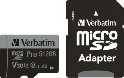 Zdjęcie produktu dla Verbatim microSDXC-Card 512GB, PRO, U3, UHS-I, 4K UHD
