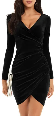 Produktbild von Solidchoice – Elegantes, langes Wickelkleid mit langen Ärmeln, Schwarz, geeignet für festliche Anlässe