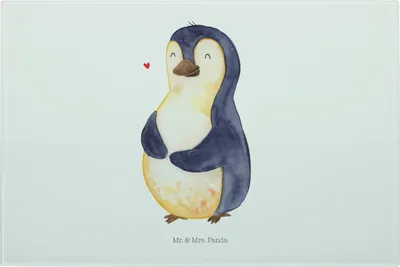 Produktbild von Mr. & Mrs. Panda Schneidebrett Pinguin Diät - Weiß - Geschenk, Vesperplatte, Glas Schneideplatte, Hackbrett, Abnehmen, Schneideunterlage, Pinguine