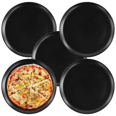 Zdjęcie produktu dla Pizzaform, 5 sztuk, średnica 30 cm, okrągła, ze stali nierdzewnej, czarna, blacha do pieczenia, blacha do piekarnika