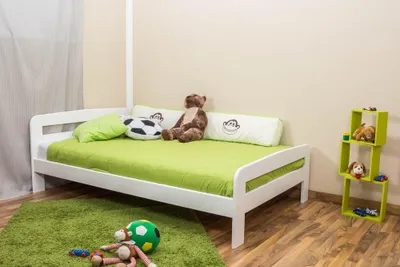 Produktbild von Bettrahmen für Kinder / Kinderbett 120 x 200 cm | Massivholz: Kiefer | Weiß Lackiert | inkl. Rollrost