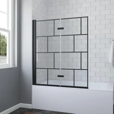 Produktbild von Badewannenaufsatz ohne bohren Schwarz matt Kariert 120 x 140 cm, Duschtrennwand für Badewanne Duschwand Glas aus 5 mm ESG glas , mit Nano Beschichtung