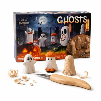 Produktbild von BeaverCraft Halloween - Geister-Holzschnitzset, KI-generiertes Bild