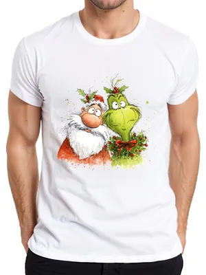 Zdjęcie produktu dla Grinch Ojciec Boże Narodzenie Śmieszny prezent świąteczny Wieniec Kreskówka Koszulka męska, Biały, S