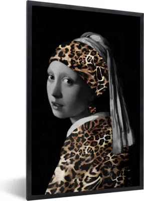 Produktbild von MuchoWow® Gerahmtes Poster Das Mädchen mit dem Perlenohrring - Johannes Vermeer - Pantherdruck 40x60 cm - Poster mit Schwarzem Bilderrahmen Wandposter Rahmen Foto Bilder - Papierdruck - Wandbilder