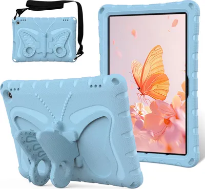 Produktbild von Kinder Hülle für Amazon Fire HD 10 (13th/11th Gen, 2023/2021) Leicht Stoßfeste EVA Kindgerechtes Schutzhülle mit Schultergurt, Schmetterlings-Ständer Hellblau