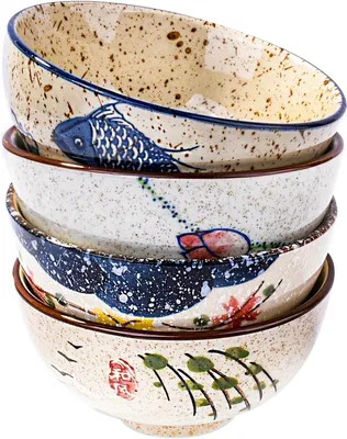 Produktbild von Japanisches Reisschüssel-Set mit 4 Keramikschalen für Sushi