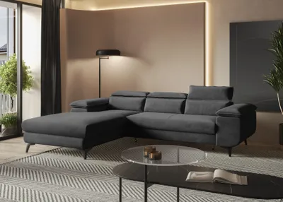 Produktbild von Easy4You FLAT Ecksofa Dunkelgrau L-Form Links 276 x 74 x 205 cm mit Schlaffunktion und Stauraum - Schlafsofa mit Bettkasten - Moderne Wohnzimmermöbel – Stoff: Monolith 92