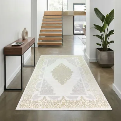 Obrázek produktu pro Orientální designový koberec s ornamentem v bílé zlaté šedé barvě Velikost - 100 x 200 cm