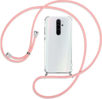 Produktbild von Handykette Backcover-Schutzhülle mit Band (Metall silberfarben) für Xiaomi Redmi Note 8 Pro - rosa