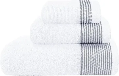 Imagen del producto de Ibenzoa®: Juego de toallas de algodón de lujo de 3 piezas, 100% algodón. Incluye: toalla de baño de 70x140 cm, toalla de 40x60 cm y una toalla de mano de 30x30 cm. Suaves y de gran absorción