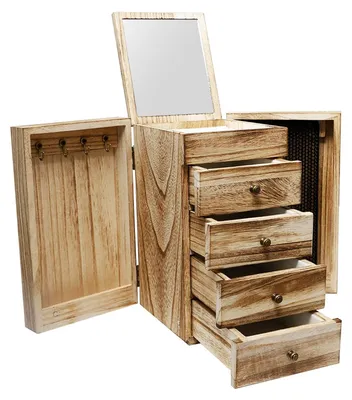 Zdjęcie produktu dla Drewniany organizer na biżuterię ze lustrem i 4 szufladami