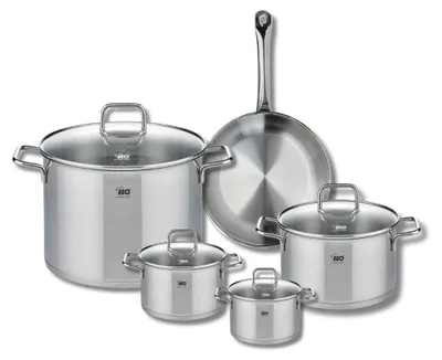 Image de Ensemble de 1 Poêle de cuisson 24 cm et 4 faitouts 12, 14, 20 et 26 cm Elo Profi Citrin