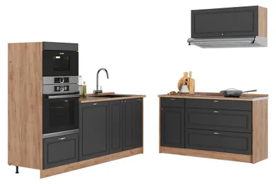 Produktbild von Küchenzeile Vicco Fame-Line Anthrazit-Gold Landhaus/Goldkraft Eiche 340 cm, AP Eiche, Model 63886