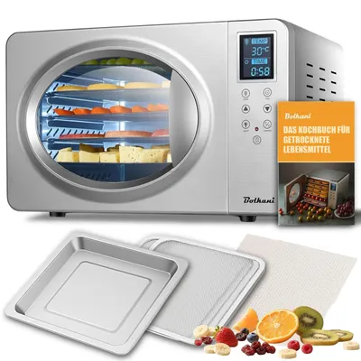 Produktbild von Dörrautomat mit 6 Edelstahl-Dörrgitter - Dörrgerät, 500W mit Timer & Temperaturregler 20–90°C, Dehydrator für trocknen von Obst Gemüse Fleisch, LED