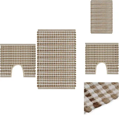 Produktbild von vidaXL Handgewebtes Badematten-Set Jute Stoff Natur und Weiß -  Badematten & Badteppiche