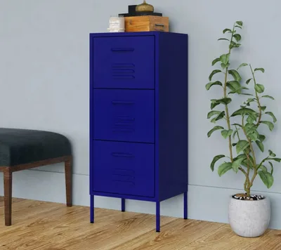 Image de Armoire de classement "Hördt" en acier bleu marine. Dimensions (L/L/H) 42x35x101 cm