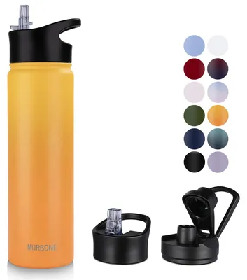 Image de Solidchoice - Bouteille d'eau en acier inoxydable de 750 ml avec 2 bouchons et une paille