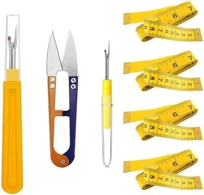 Produktbild von 4 Stück Nahtauftrenner, Nahttrenner Saumtrenner Seam Ripper Set mit Schutzkappe Groß Klein Nähen Kommt mit Trimmschere SchneidermaßBand für Entfernen Unerwünschter Säume Nähte