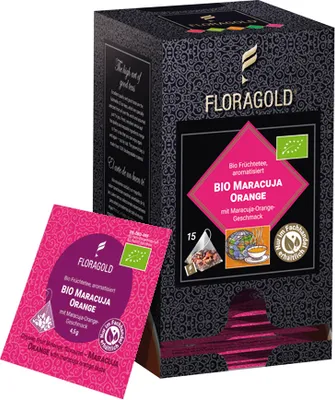 Produktbild von Floragold  Früchtetee Maracuja-Orange® – 15 Pyramiden-Teebeutel