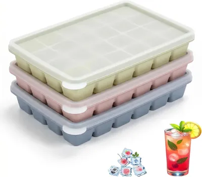 Immagine prodotto di Stampi in silicone per cubetti di ghiaccio - Set da 3 - 24 cubetti di ghiaccio con coperchio - Stampi per cubetti di ghiaccio quadrati da 2 cm, facili da sformare - Senza BPA, ideali per il whisky