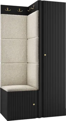 Produktbild von MIRJAN24 Garderoben-Set Orion Ryfel Slim XXV, Kleiderschrank, Schuhschrank, Kleiderhakenbrett, 7x Paneel 42x42, 6 Kleiderhaken für Kleidung, Metallgriffe (Farbe: Schwarz, Abriamo 03)