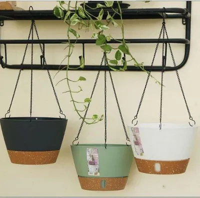 Productafbeelding van Hangende plantenbakken - Bloempotten mand - Planten decoreren - Zelfwaterend systeem - 3 stuks 20 cm - Mat wit