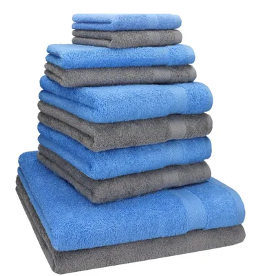 Produktbild von Betz 10-tlg. Handtuch-Set PREMIUM CLASSIC 2 Duschtücher 4 Handtücher 2 Gästetücher 2 Seiftücher  Farbe: hellblau & anthrazitgrau