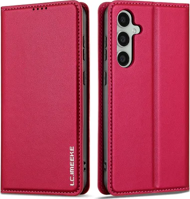 Immagine prodotto di Custodia magnetica in pelle flip per Samsung Galaxy S24 FE, con slot per schede e funzione stand Rosso