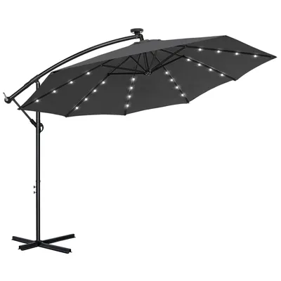 Produktbild von Sessamen-LP 350cm Alu Sonnenschirme höhenverstellbarer mit Solarbetriebene Warmweiß LED - Dunkelgrau Gartenschirm Balkonschirm UV Schutz 40+ (350cm mit solar LED,Dunkelgrau)