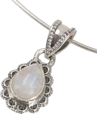 Produktbild von Boho Silberanhänger, Indischer Kettenanhänger - Mondstein, Silber-Farben, SterlingSilber, 2,5*1,7 cm, Anhänger & Amulette aus Silber
