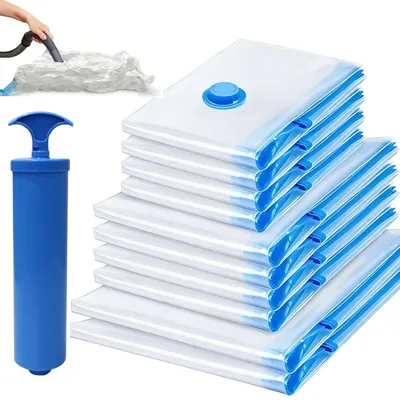 Produktbild von Vakuumbeutel Set - 16 Stück mit Handpumpe für Kleidung und Bettwäsche