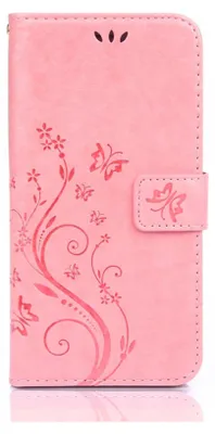 Produktbild von Handy Tasche für Samsung Galaxy S6 Schutz Hülle Handyhülle mit Blumenmuster Klapp Hülle mit Standfunktion und Kartenfächer Rosa
