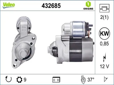 Produktbild von Anlasser Starter 12 V 0,85 kW 9 Zähne VALEO für u.a. RENAULT CLIO