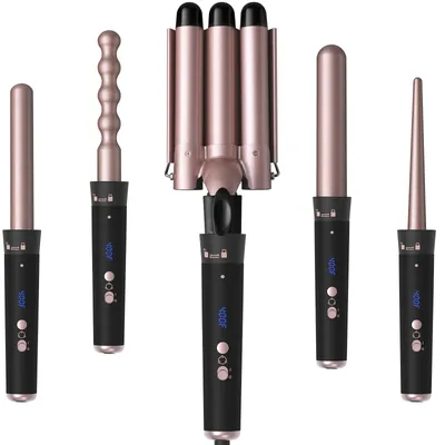 Produktbild von 5-in-1 Lockenstab Set, Keramik Lockenstäbe mit 5 Wechselaufsätzen, 60S Schnellheizung, Einstellbare Temperatur, Multifunktionaler Hairstyler