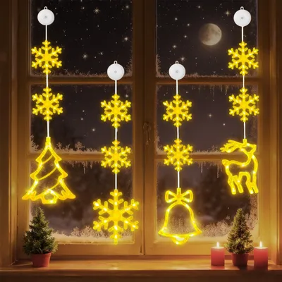 4 LED-Fensterlichter Weihnachtsdeko 80 cm batteriebetrieben