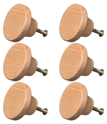 Produktbild von Möbelknöpfe Holz 6 Stück - Beukenholz, runde Form