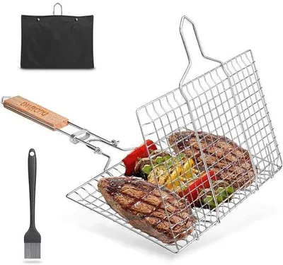 Productafbeelding van Omgoods - Draagbare Grillmand van RVS voor Groenten en Vis