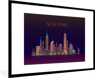 Produktbild von MuchoWow® MuchoWow® Gerahmtes Poster New York - Skyline - Amerika 90x60 cm - Poster mit zchwarzem Bilderrahmen - Wanddekoration - Fotos
